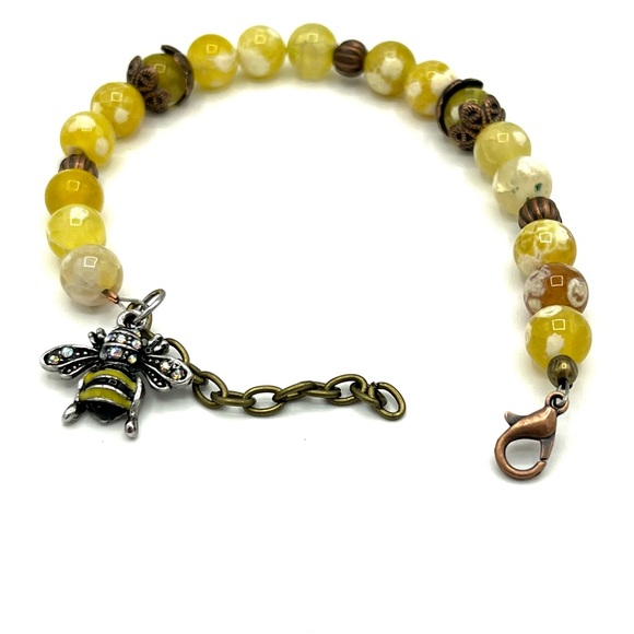 HAND CRAFTED Yellow Fire Agate Beaded Bracelet - Picture 5 of 5